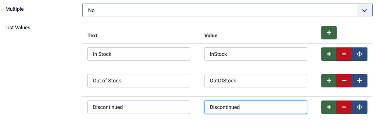 Default Fields Text list marked
