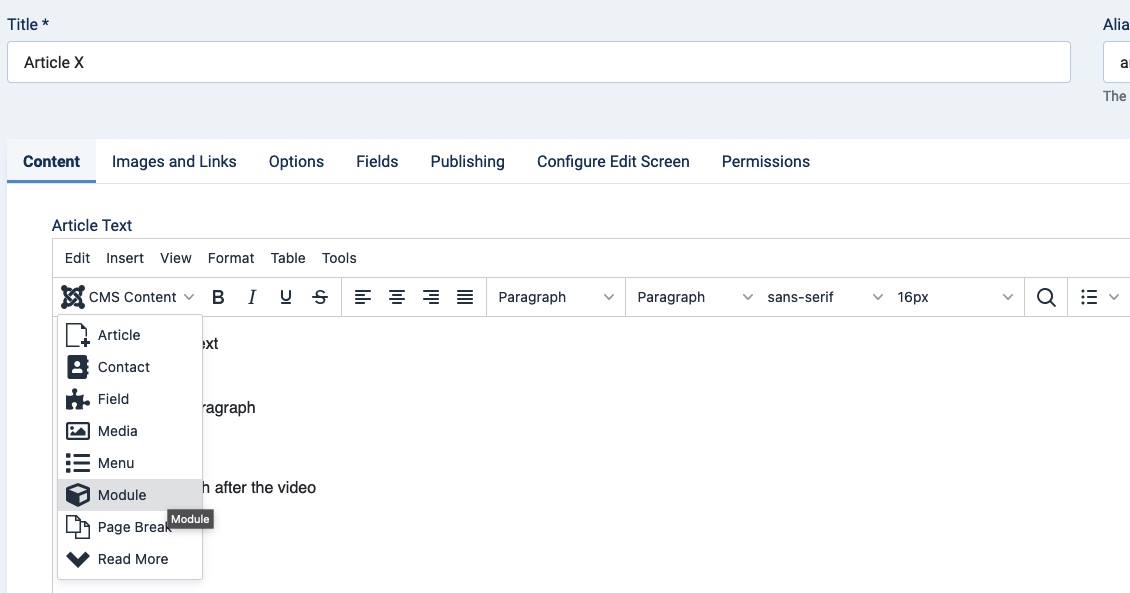 Add module to content AddModuleToContent 1