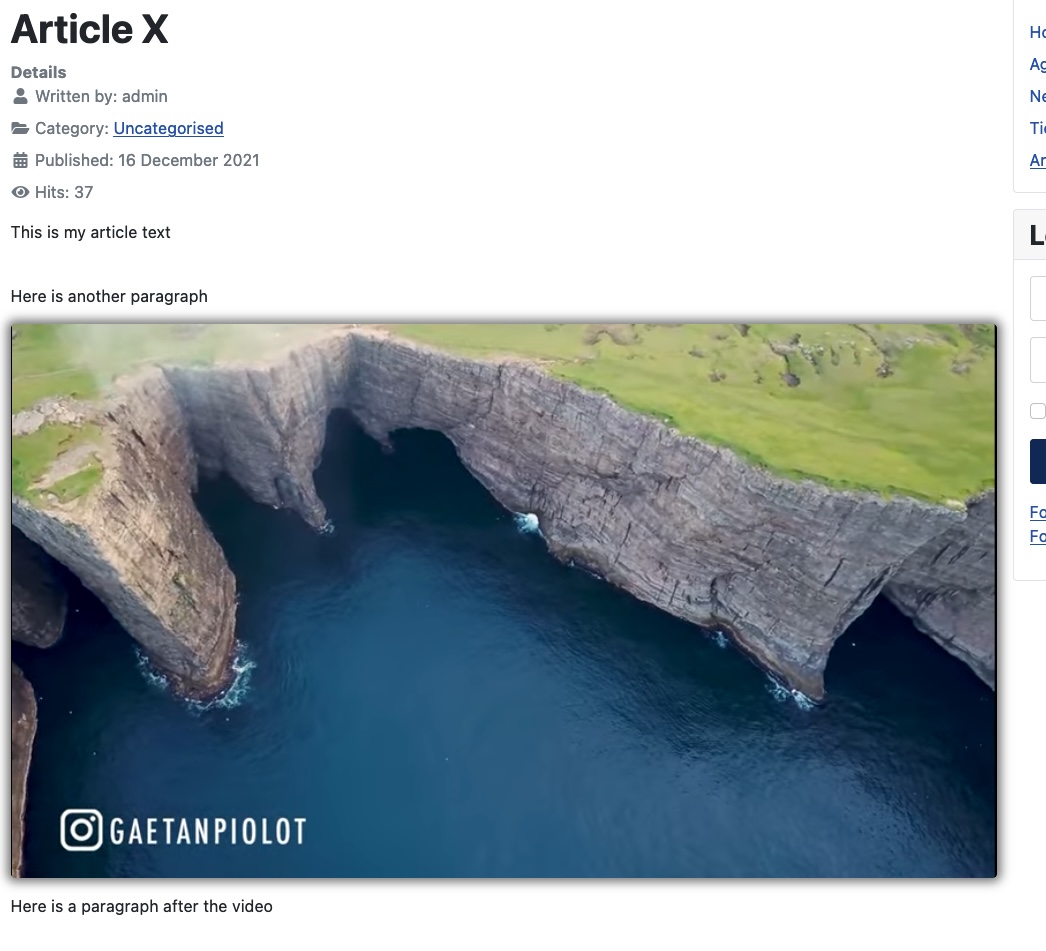 Video embedded in content