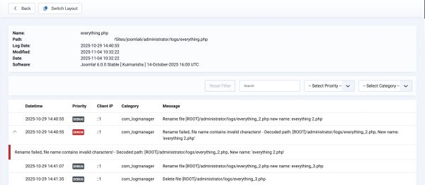 Log File Content in Structured View
