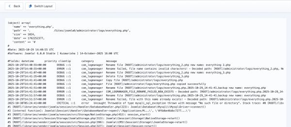 Log File Content in Raw View