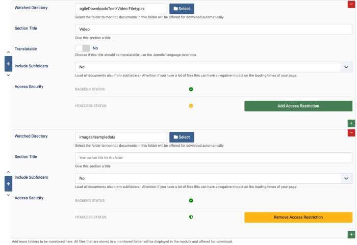 Access Security Options by folder