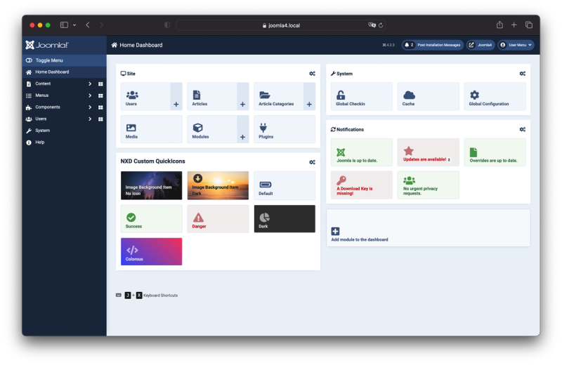 NXD Custom QuickIcons on Joomla 4 Dashboard