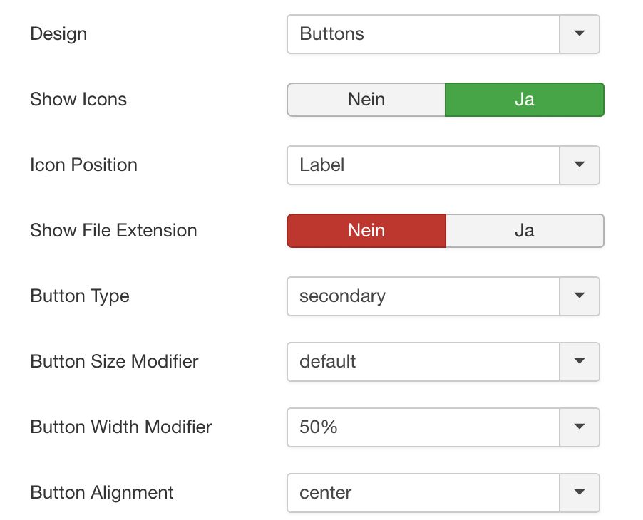 Agile Downloads Configuration  - Buttons Options 1